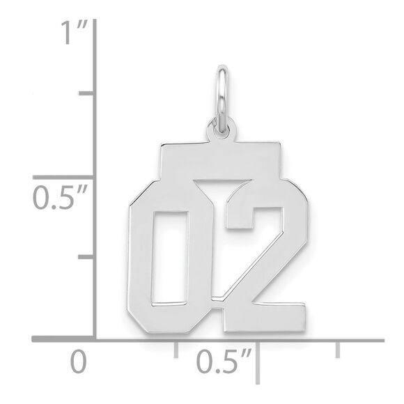 Sterling Silver, Athletic Collection, Small Polished Number 02 Pendant - Picture 4 of 5